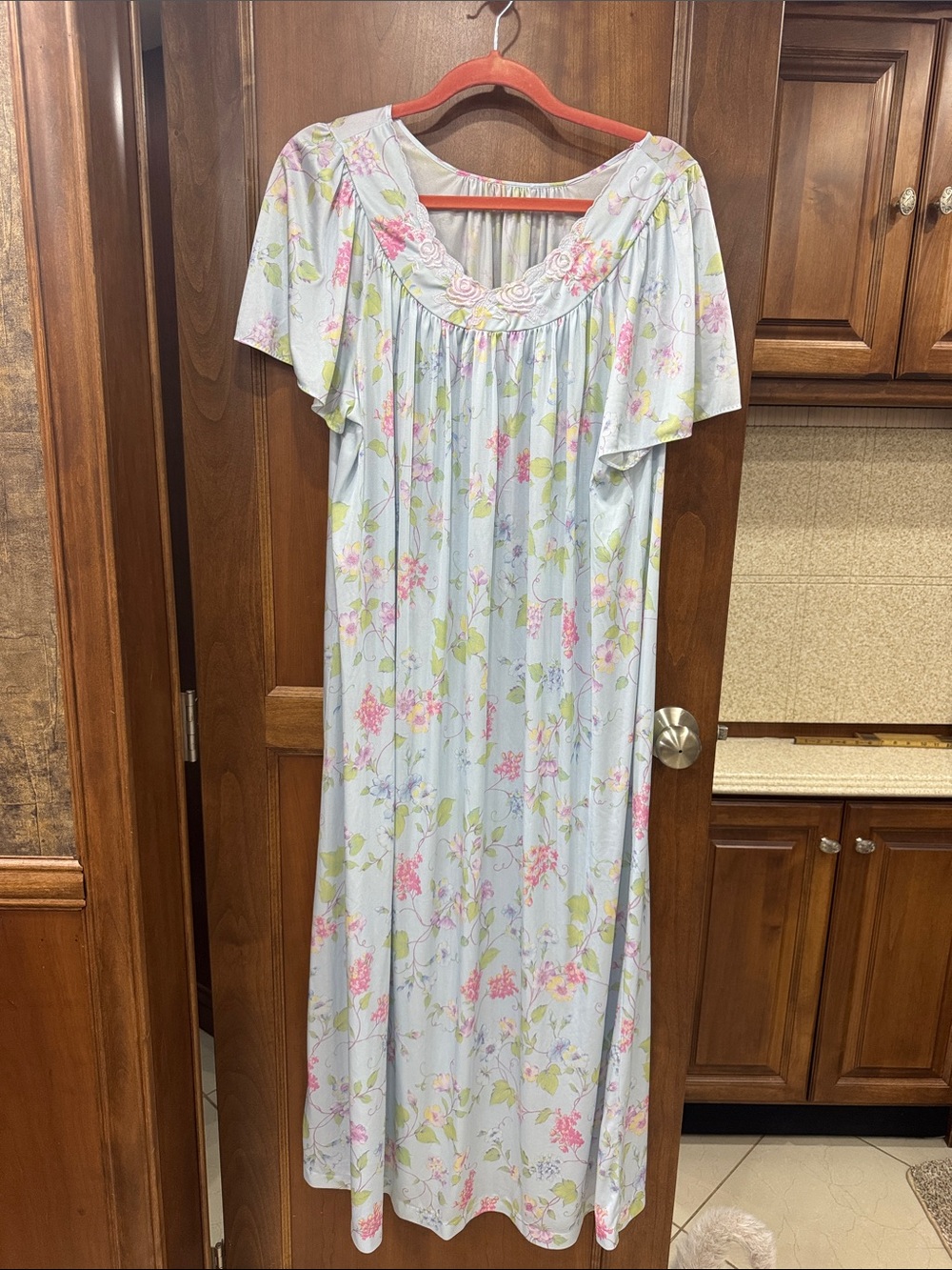 Sweet Light Blue Floral Women's Nightgown with Pink Accents
